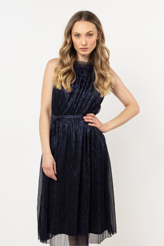 Elegant halter neck evening dress by Awama showcasing exposed shoulders, perfect for special occasions.