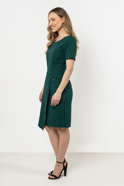 Close-up view of the luxurious fabric of the Awama asymmetrical hem pencil dress, highlighting its quality and sophisticated design.