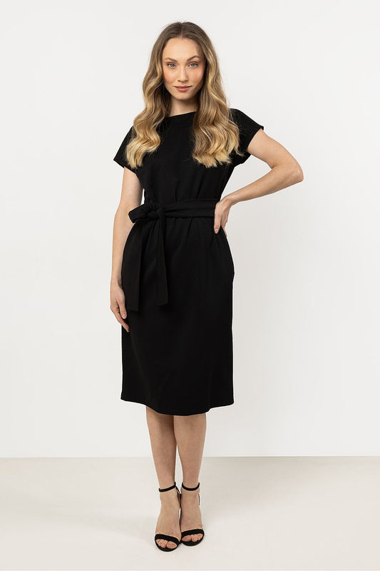 Stylish Awama Daydress in soft fabric featuring a boat neckline and tie waist, perfect for elegant everyday wear.