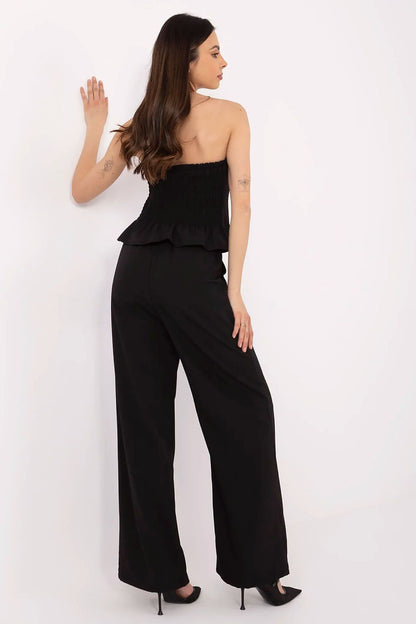 Full view of the women's vest and pants set by Italy Moda, highlighting the graceful silhouette and luxurious fabric blend, perfect for sophisticated styling.