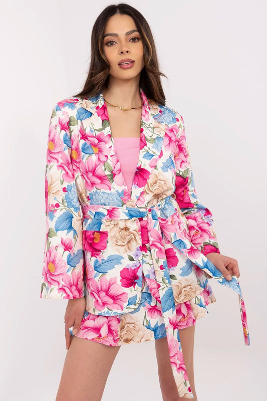 Elegant Women's Blazer and Shorts Set by Italy Moda featuring a floral pattern, tailored fit, and comfort stretch, ideal for any occasion.
