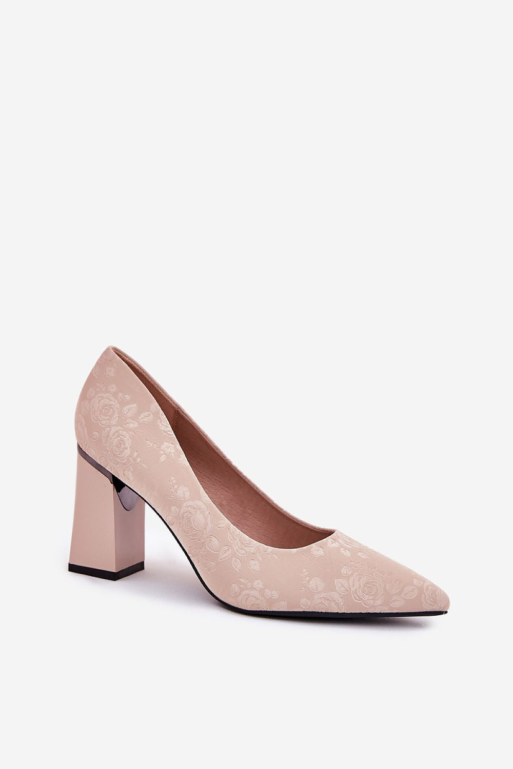 Elegant Vinceza Block Heel Pumps for Women by Step in Style, crafted with eco leather and rose embossed design, perfect for formal occasions.