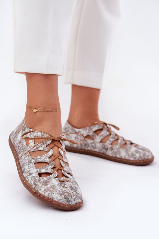 Elegant Maciejka Luxury Ballerina Flats in natural leather, showcasing a unique cut-out design, perfect for chic style and comfort.