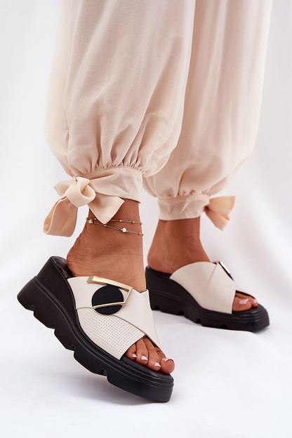 Elegant women's leather sandals with a 7 cm wedge heel, designed by Step in Style, perfect for summer fashion and comfort.