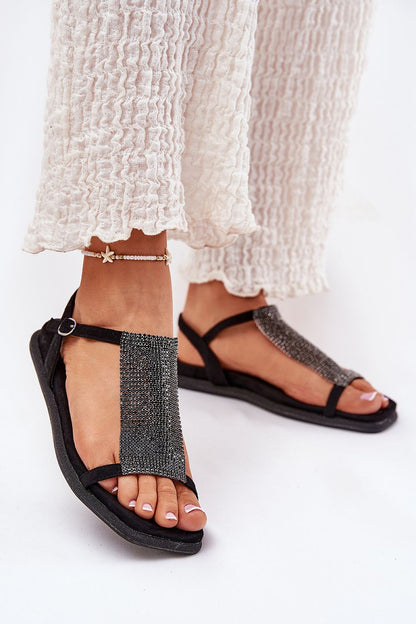 Elegant women's sandals decorated with crystals from Step in Style, in eco-leather, perfect for special occasions, available in EU sizes 36-41.