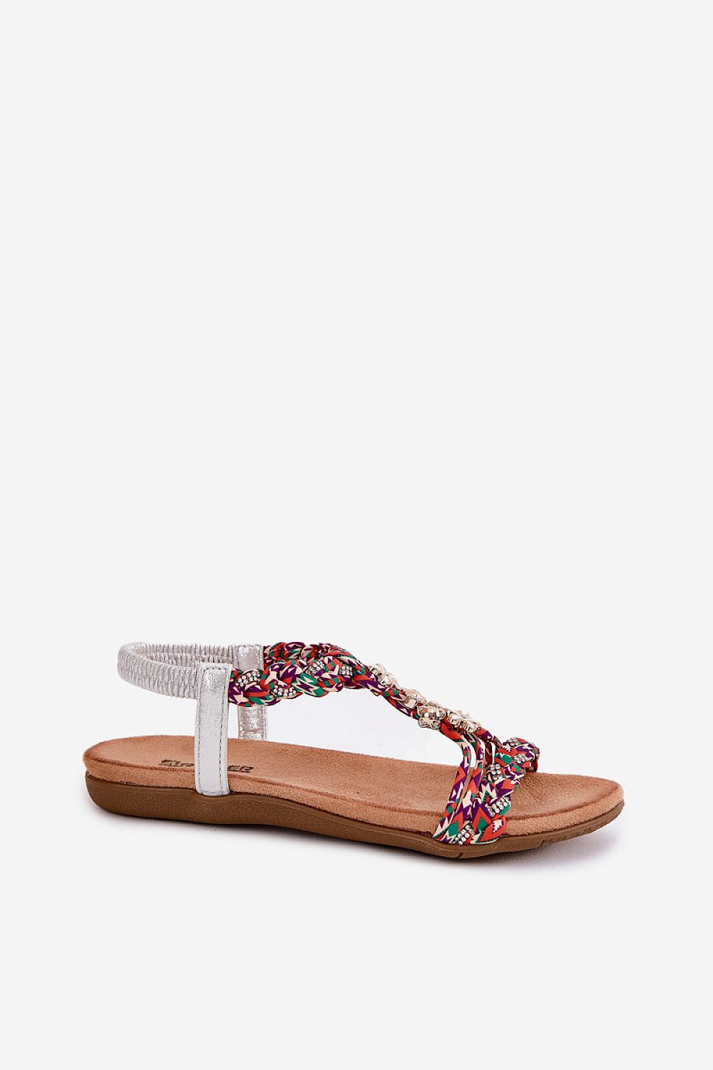 Close-up of Step in Style's luxury women's sandals showcasing the intricate woven strap design and zircon embellishments, perfect for summer outings.