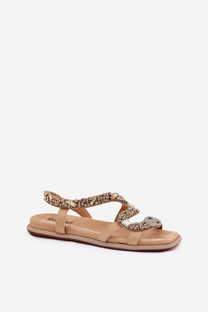 Sophisticated flat sole sandals for women from Step in Style, made of eco leather with a dazzling sequin and crystal snake motif, ideal for fashionable summer looks.