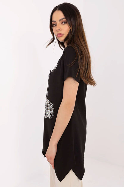 Luxurious women's blouse featuring an eye-catching animal motif, crafted with premium cotton and spandex blend from Factory Price, perfect for a stylish, comfortable everyday look.