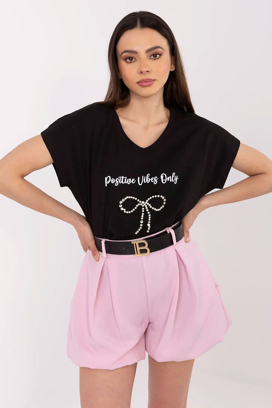 Elegant women's cotton t-shirt with zircon decorations by Factory Price, showcasing a stylish modern design perfect for everyday wear.