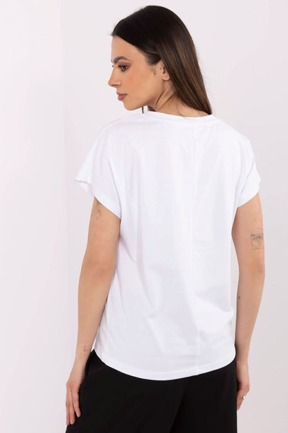 Elegant women's cotton t-shirt adorned with zircons for a luxurious look, available in sizes S-XL by Factory Price.