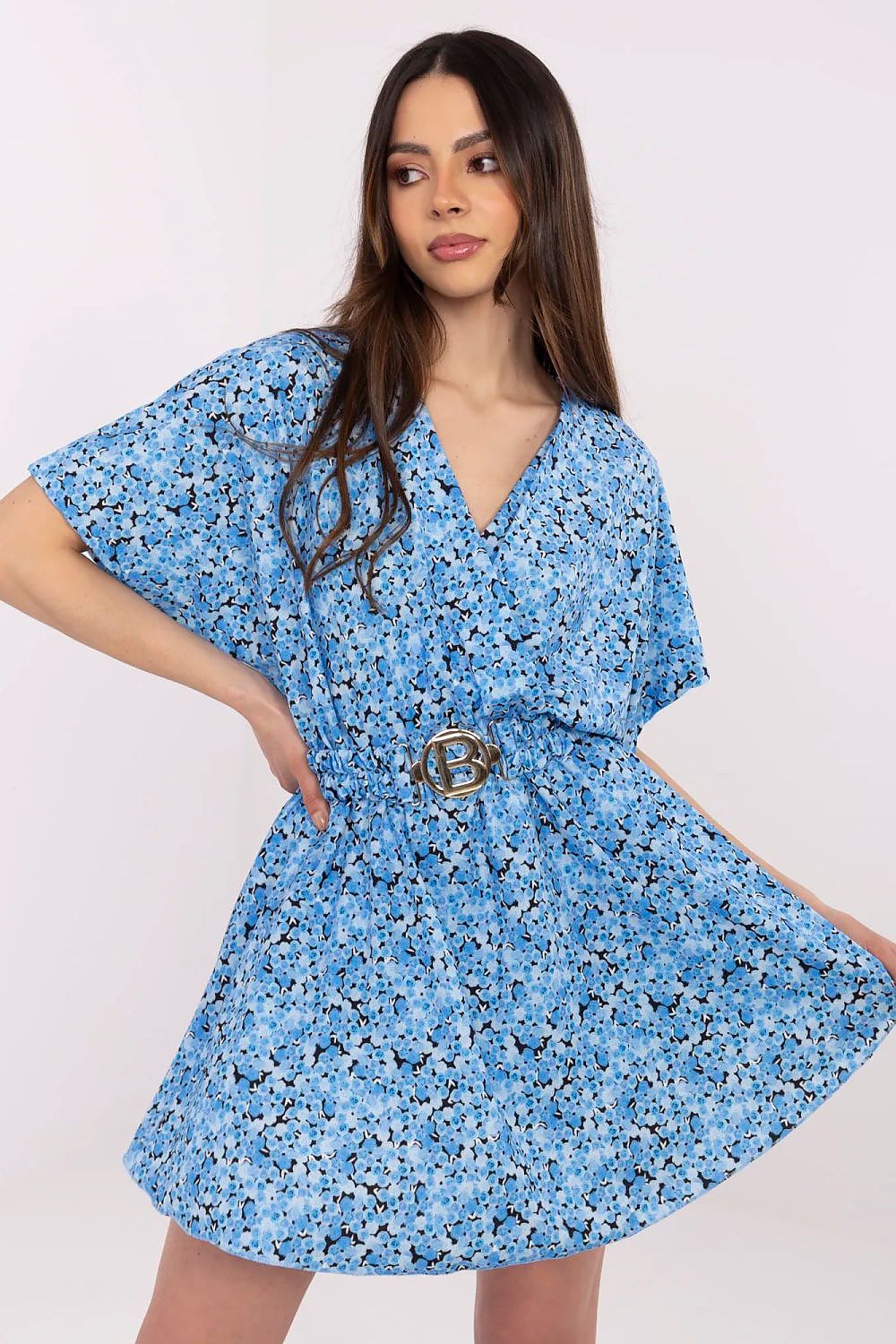 Elegant women's floral jumpsuit by Italy Moda featuring a wrap neckline and mini-length design, perfect for stylish summer occasions.
