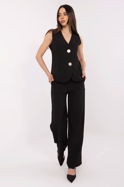 Elegant women's vest and high-waisted pants set by Italy Moda, showcasing a sophisticated V-neckline and chic design, perfect for formal occasions.