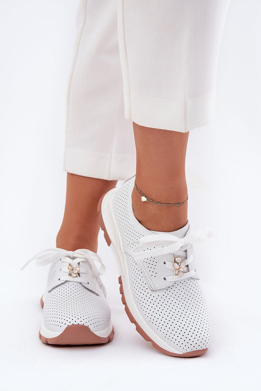 Elegant natural leather women’s sports-style half shoes by Step in Style with flower charms, perfect for a stylish yet comfortable everyday look.