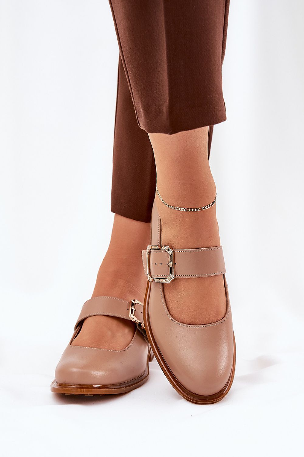 Elegant women's leather half shoes by Step in Style, featuring a stylish buckle strap, comfortable 2 cm flat heel, and available in sizes EU 36-41, perfect for adding sophistication to any outfit.