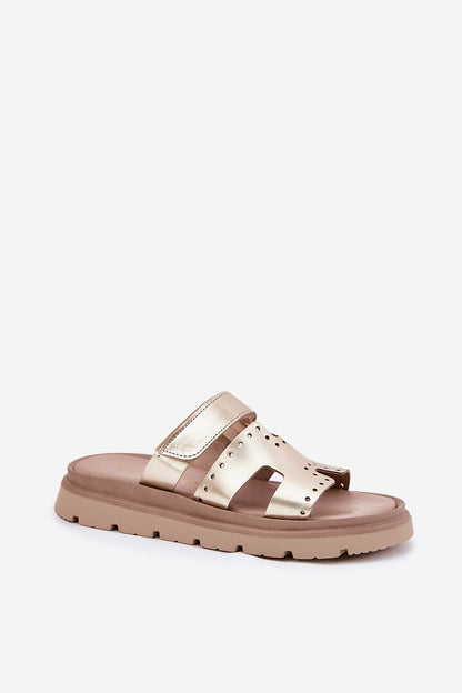 Close-up view of women's luxury leather platform sandals by Step in style, featuring a comfortable velcro closure and stylish natural leather for a sophisticated summer look.