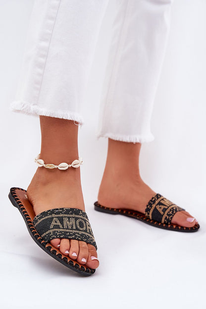 Elegant women's flat sandals by Step in style featuring a unique Amore inscription, designed for comfortable summer wear.