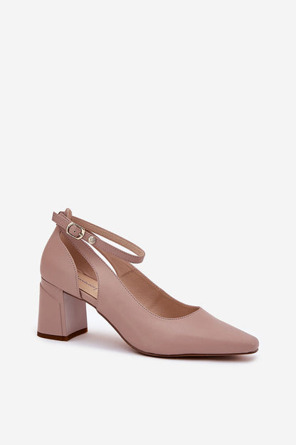 Elegant Maciejka Women's Block Heel Pumps in natural leather, featuring an adjustable strap for a perfect fit, ideal for both formal and casual occasions, by Step in Style.