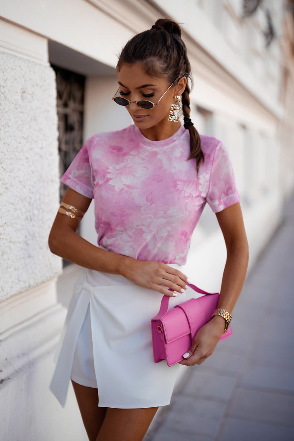 LaBalancia elegant tulle blouse with short sleeves, featuring a stunning colourful print, perfect for adding a touch of luxury to any outfit.