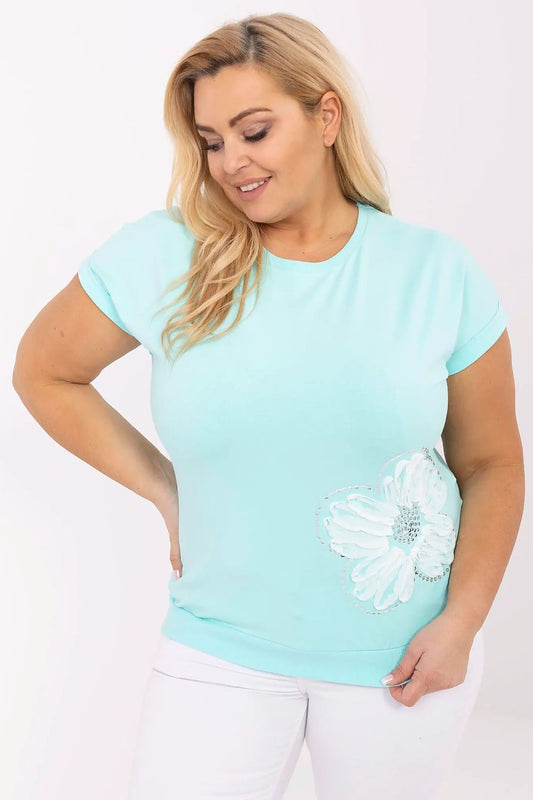 Luxury Plus Size Blouse by Relevance, soft cotton blend with elegant sequin accents, showcasing casual style and comfort for women.