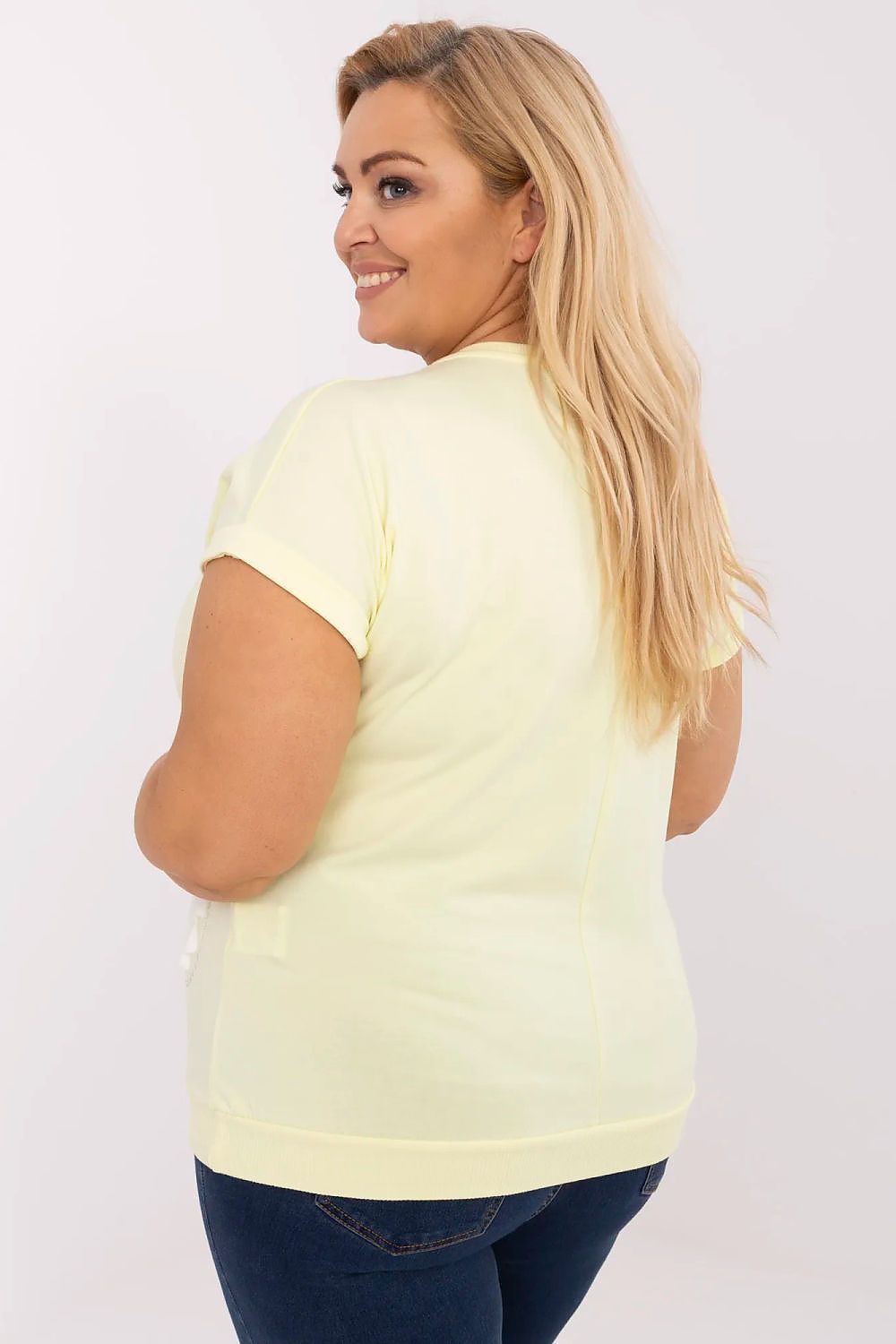 Stylish women's plus size blouse by Relevance featuring a round neckline, perfect for everyday wear, made of comfortable stretch fabric.