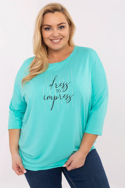 Elegant plus size blouse with rhinestone appliqués by Relevance, crafted from soft viscose blend, perfect for a luxurious everyday look.