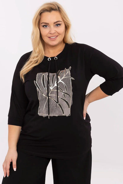 Elegant plus size casual blouse by Relevance featuring drawstrings and jet stone accents, perfect for everyday comfort.