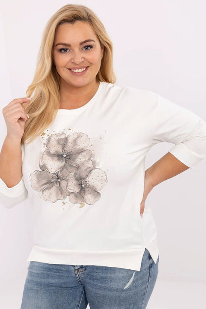 Elegant Plus Size Blouse by Relevance featuring shiny jet and zircon accents, designed for sizes EU 0 to 3, showcasing a luxurious look.
