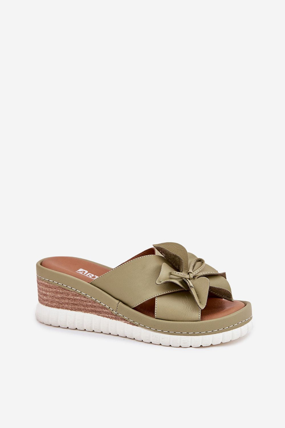 Luxury women's natural leather wedge flip-flops with delicate flower detail, designed by Step in Style, perfect for summer fashion.
