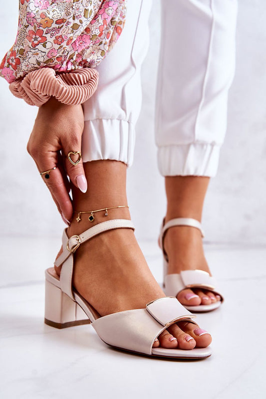 Stylish open-toe heel sandals with a low pillar heel by Step in Style, featuring an adjustable strap and luxury eco leather finish for versatility and elegance.