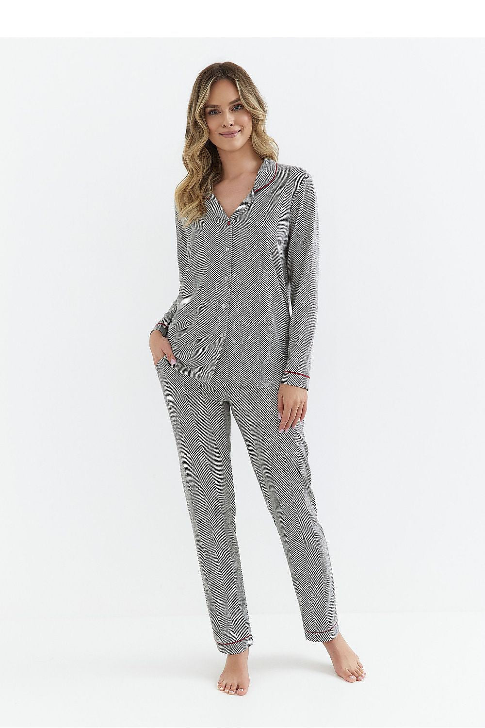 Luxury Cotton Women's Pyjamas Set from Cana featuring an elegant shirt and long pants, perfect for comfort and style in sizes M to XXL.