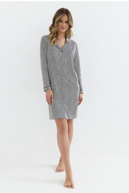 Elegant luxury women's cotton nightshirt by Cana featuring a classic collar and long sleeves, styled for comfort and sophistication.