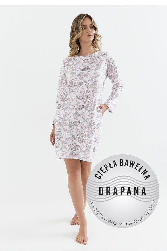 Elegant Cana Women's Cotton Nightshirt featuring a round neckline and knee-length design, ideal for serene sleep and stylish lounging.