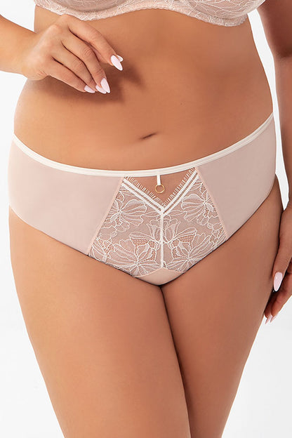 Elegant high-waisted lace embellished panties by Gorsenia Lingerie, showcasing delicate tulle fabric for a refined silhouette and luxurious comfort.
