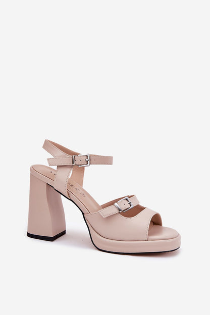 Elegant natural leather heel sandals by Step in Style, featuring a 10cm column heel and ankle buckle for women, perfect for special occasions in sizes EU 36-40.
