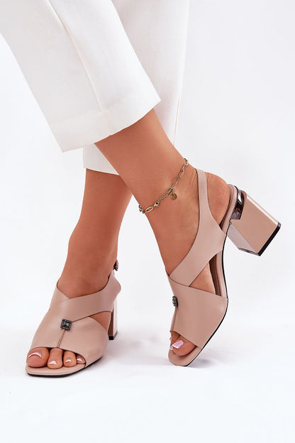 Vinceza Women's Eco Leather Heel Sandals with 8 cm column heel, elegantly designed, perfect for summer outfits.