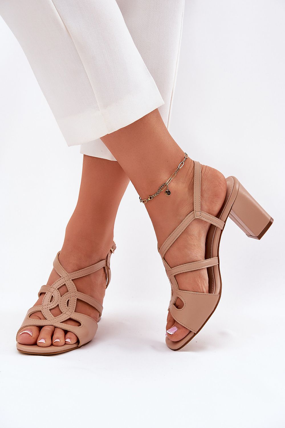 Elegant eco leather women's heel sandals with adjustable strap by Step in Style, showcasing a classic design perfect for sophisticated occasions.