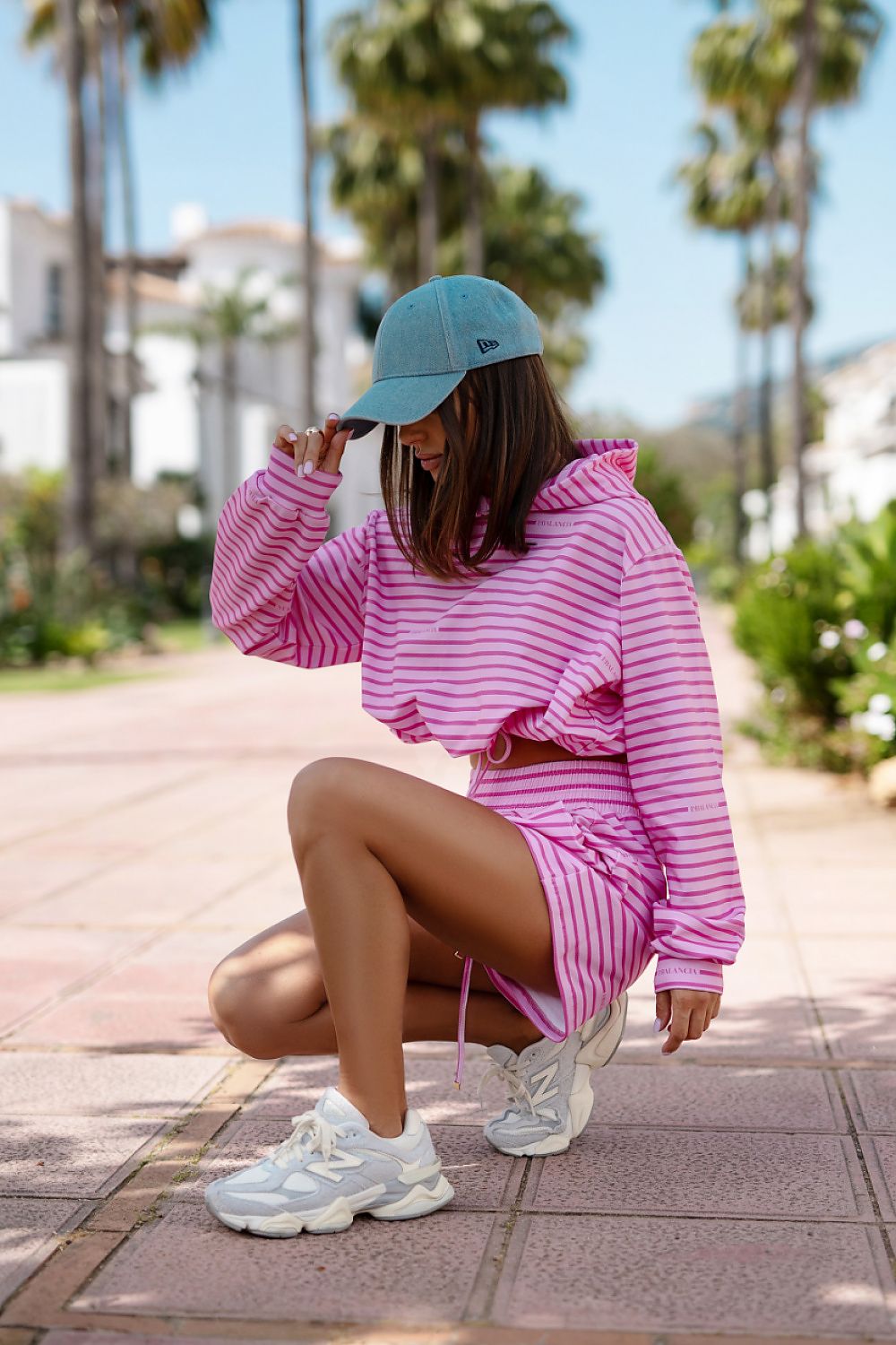 Luxury LaBalancia stylish tracksuit set displayed on a model, featuring a comfortable cotton blend fabric perfect for relaxation. The EU size 0 tracksuit includes a hooded sweatshirt and versatile shorts.