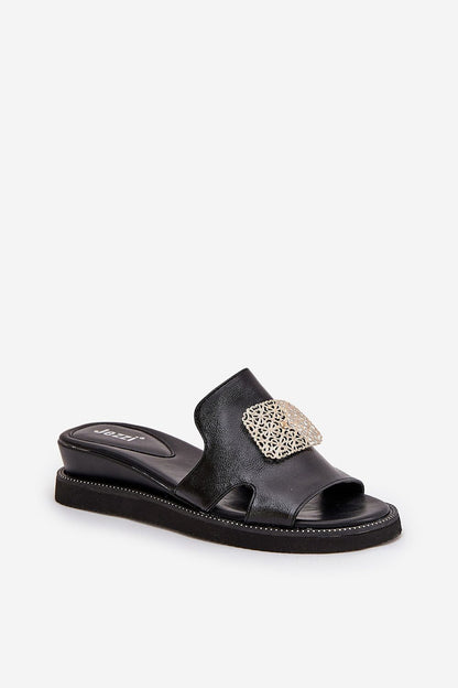Jezzi women's eco-leather sandals showcasing a stunning gold ornament, wedge heels for added height and comfort, perfect for summer outings, brought to you by Step in Style.