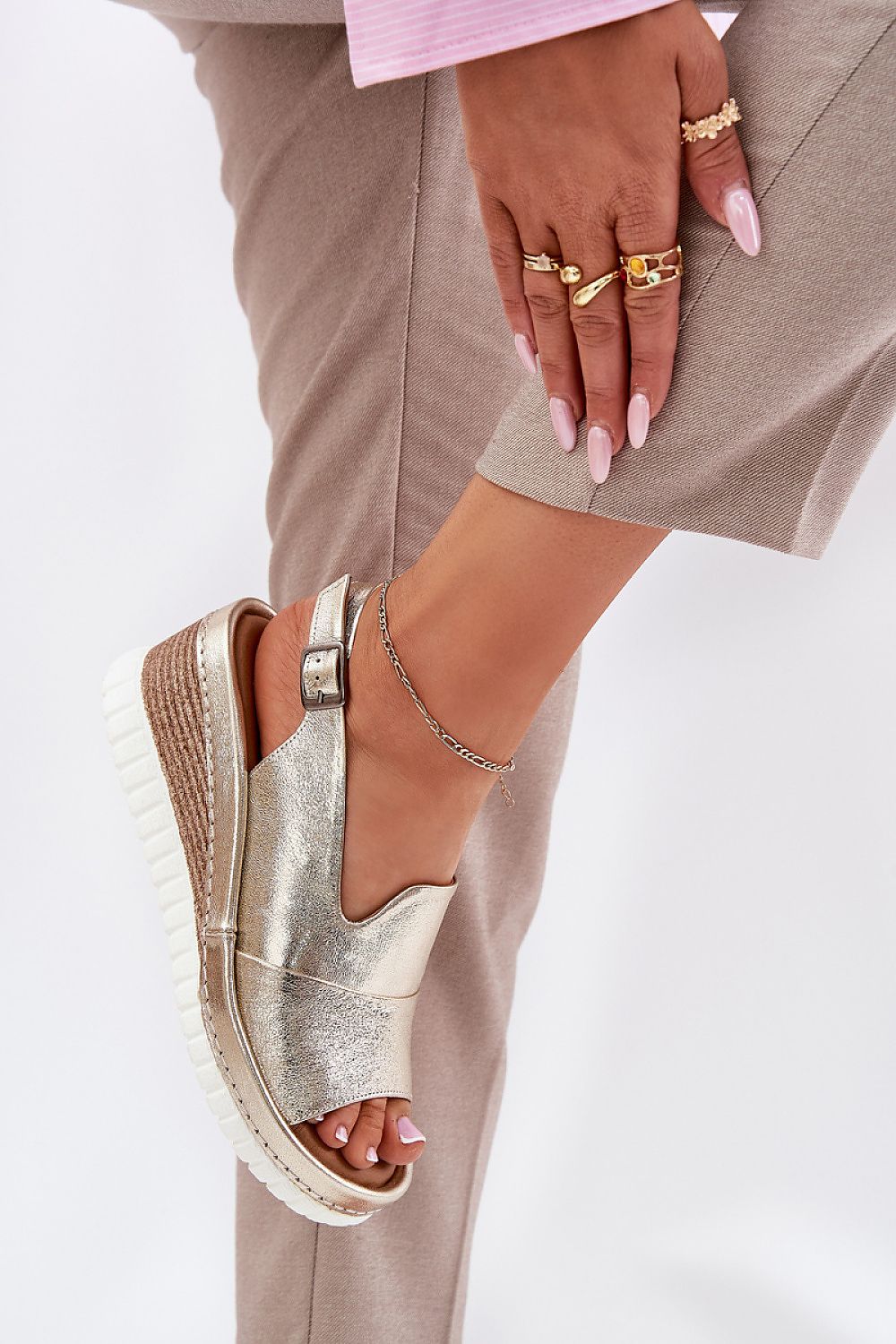 Stylish women's natural leather wedge sandals by Step in Style with a comfortable 6.5 cm heel height for all-day wear.