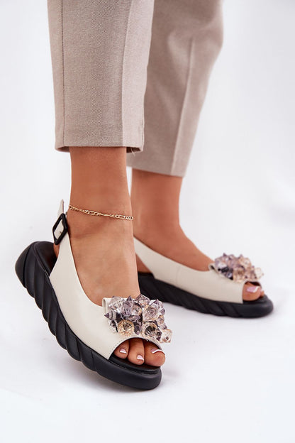 Elegant Women's Natural Leather Sandals with Crystals by Step in Style, showcasing a chic design with a comfortable 3cm platform, perfect for sophisticated summer wear.