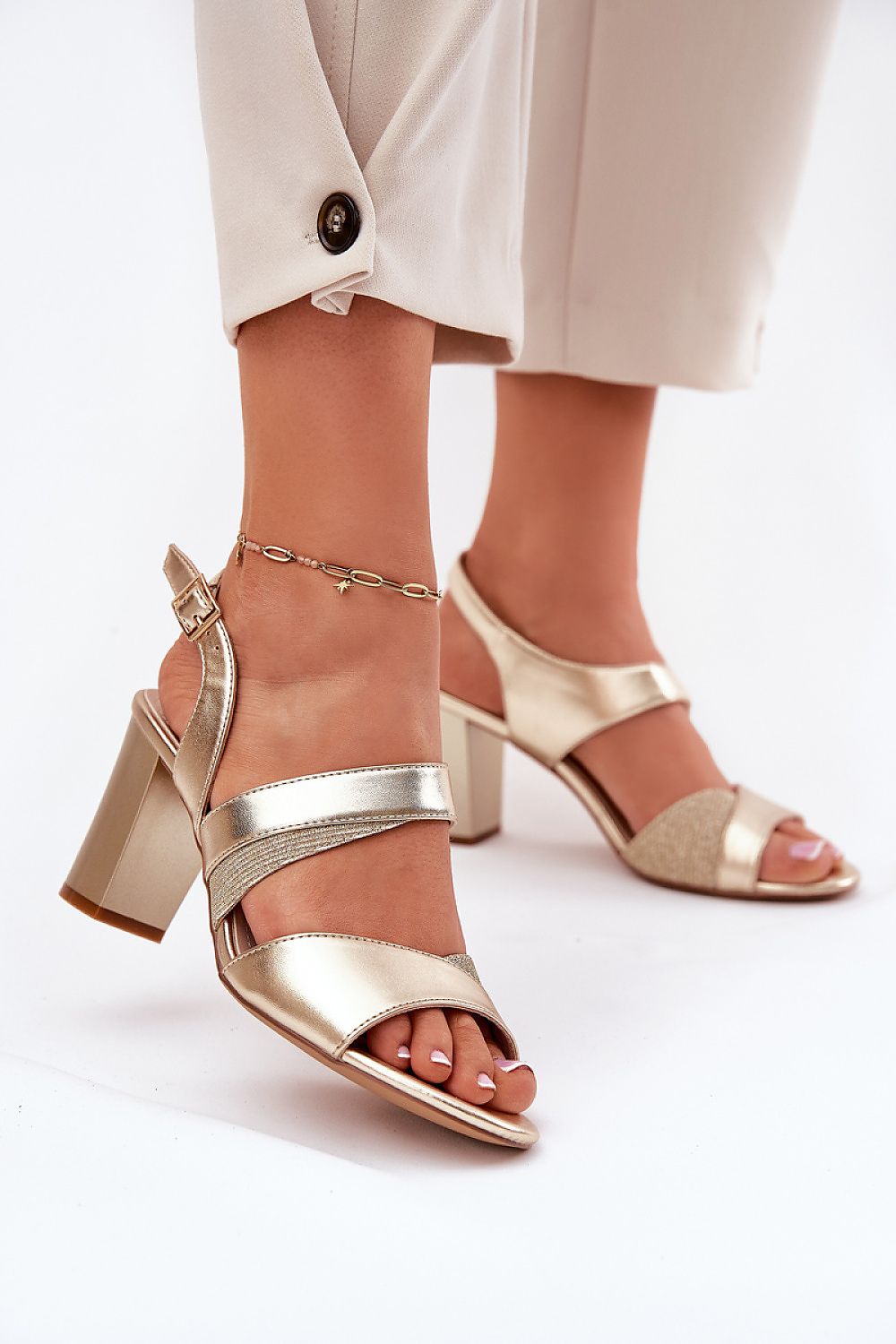 Elegant Eco Leather Women's Heel Sandals by Step in Style, featuring 8cm column heel and adjustable strap for a perfect fit, available in sizes EU 36-40.