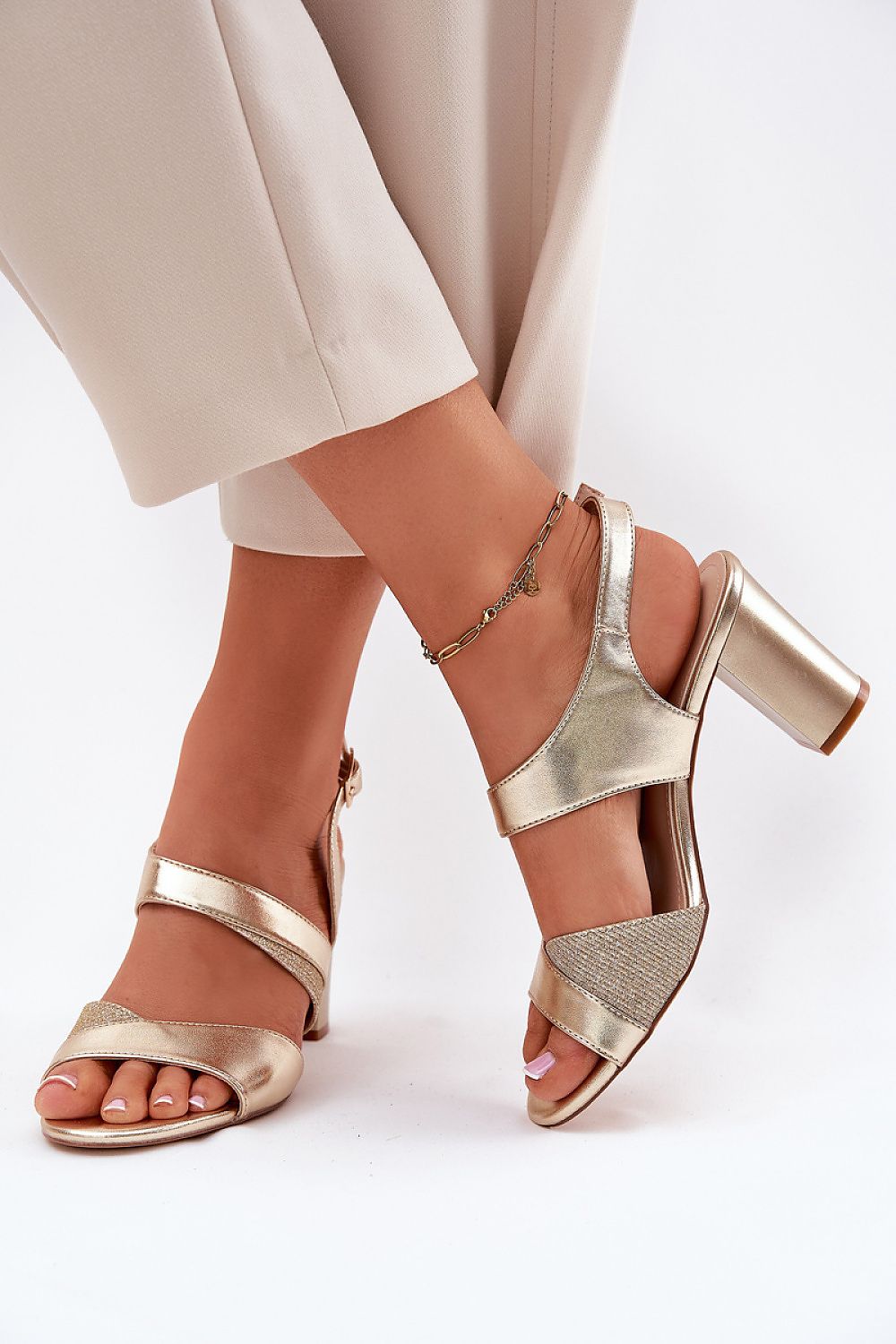 Step in Style Elegant Eco Leather Women's Heel Sandals with adjustable strap, showcased in an elegant setting, combining comfort, stability, and luxury.