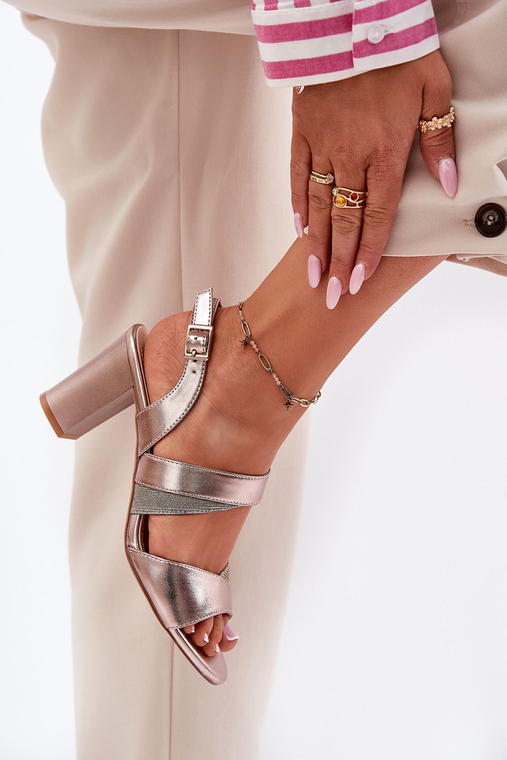 Elegant eco leather women's heel sandals by Step in Style, featuring an 8cm column heel, adjustable strap for a perfect fit, and luxurious comfort for special occasions. Available in EU sizes 36-40.