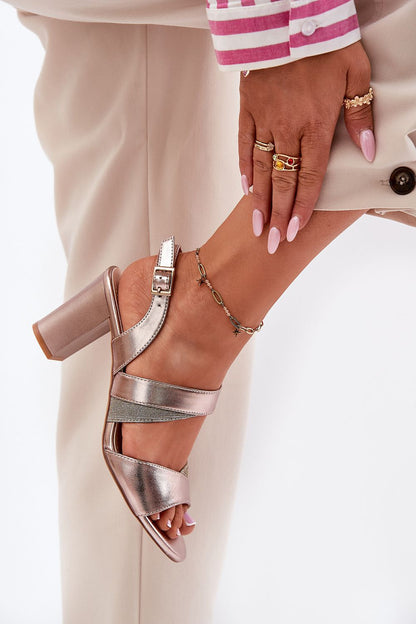 Elegant eco leather women's heel sandals by Step in Style, featuring an 8cm column heel, adjustable strap for a perfect fit, and luxurious comfort for special occasions. Available in EU sizes 36-40.