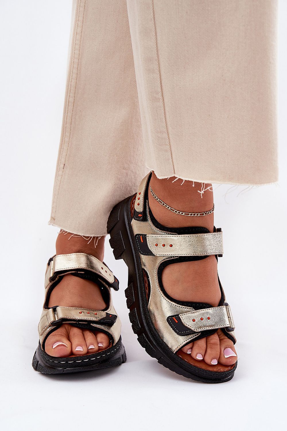 Chic luxury leather sandals for women by Step in Style, offering adjustable velcro straps and soft comfort insoles.
