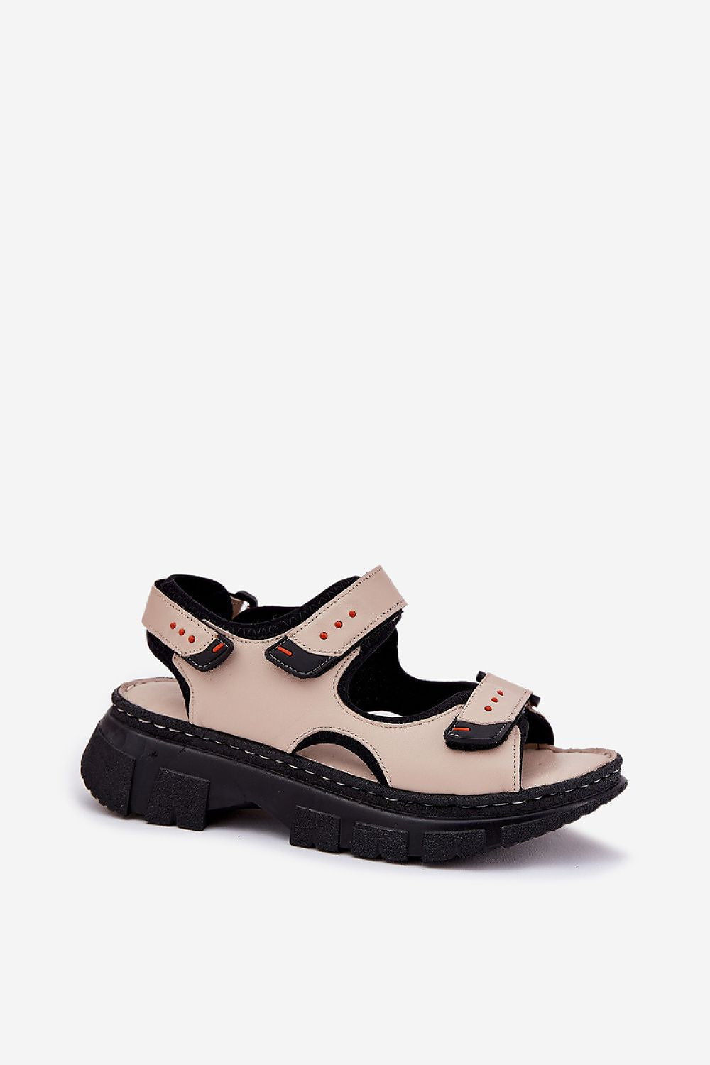 Luxury Women's Sporty Leather Sandals by Step in style featuring adjustable Velcro straps and comfort insoles in elegant natural leather, perfect for warm weather outings.