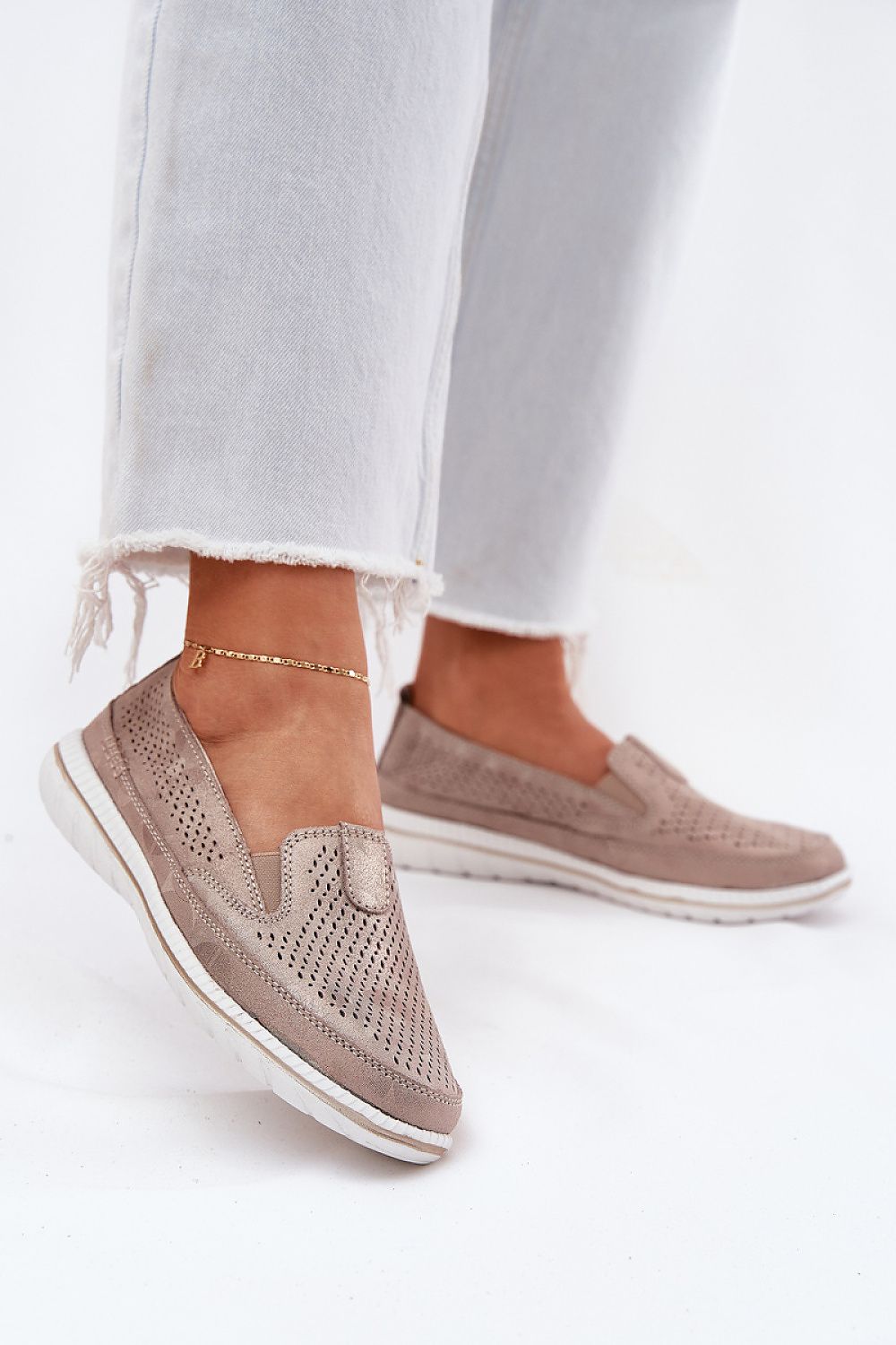 Elegant women's loafers by Step in style, crafted from natural suede with a breathable lattice upper, designed for comfort with a slip-on style, available in sizes EU 36-41.
