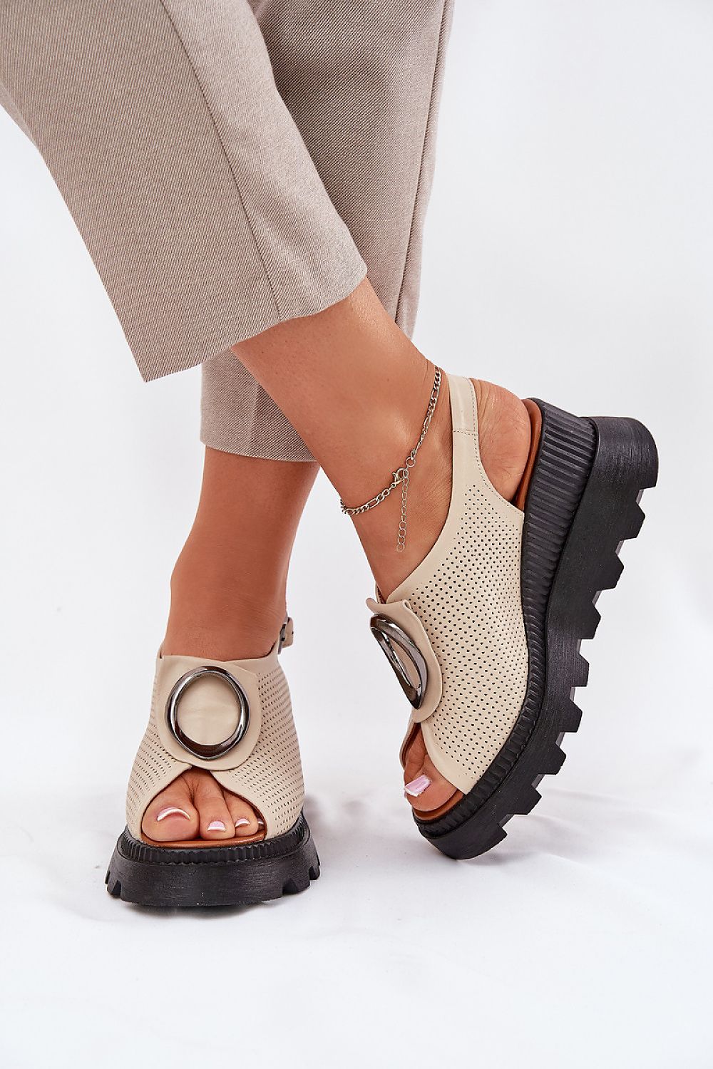Elegant Natural Leather Women's Wedge Sandals by Step in Style, featuring an 8cm heel, available in size EU 36-41, perfect for summer fashion.