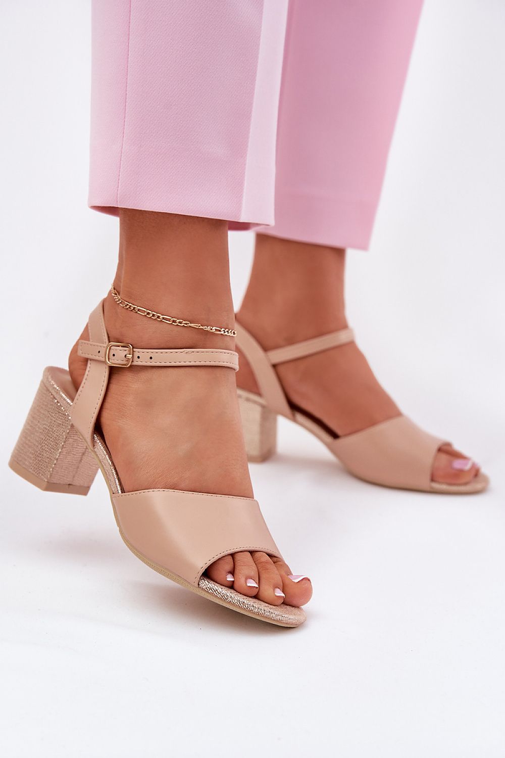 Elegant women's eco leather heel sandals with buckle by Step in Style, featuring a 6.5 cm stable column heel for comfort, suitable for EU sizes 36 to 41.