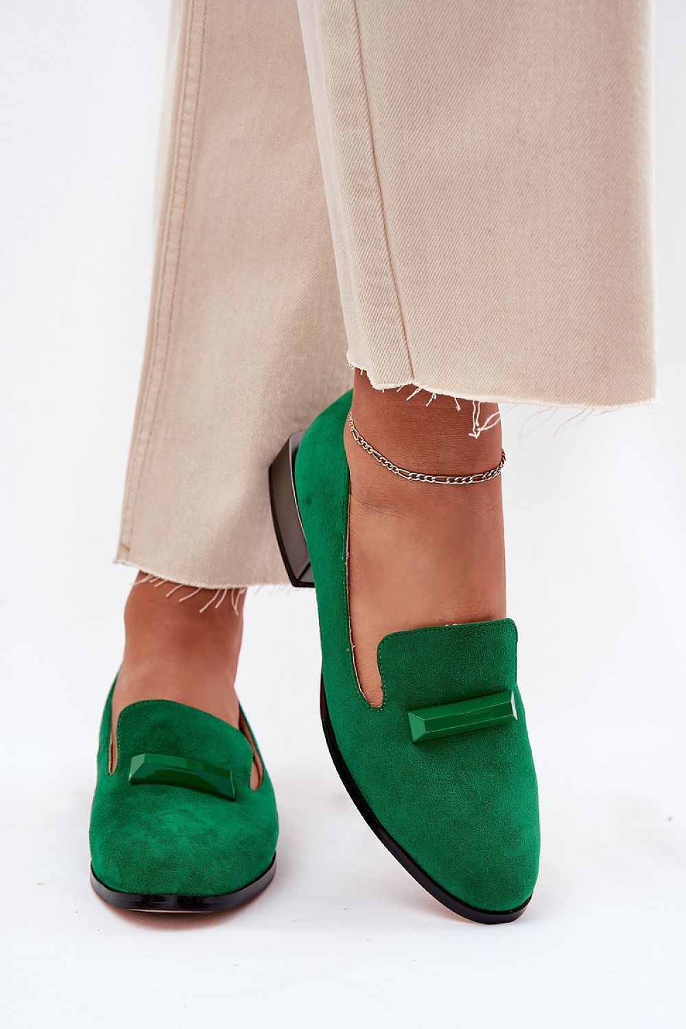 Elegant women's suede block heel shoes with almond toe design by Step in Style, featuring a luxurious and comfortable fit for various occasions.